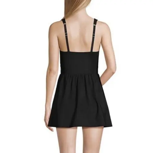 Lands' End Black Long Slender Suit Wrap Mini Swim Dress One Piece Size 24 DDD