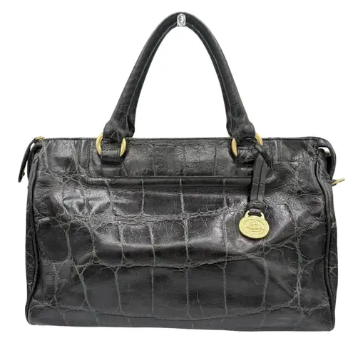 Brahmin Authentic Black Croc-Embossed Leather Satchel