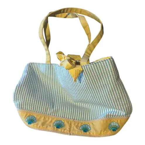 Quacker Factory tote bag Seersucker Summer Yellow Blue Medium