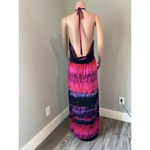 Baby Phat Womens Pink Black tie dye Sexy Flowy Maxi Halter Stretch 2X Dress #196