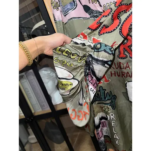 Custo Barcelona Y2K vintage silk Graphic Resort Print Dress Artsy Boho tunic