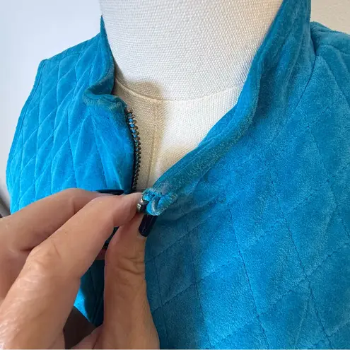 Revue Quilted Blue Suede Vest Pockets Front Zipper 100% Leather Women’s Size 10