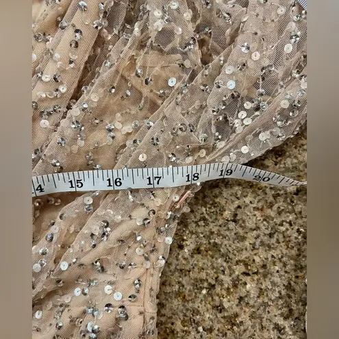 Mac Duggal Short Wedding Guest Dress 10790 , NWT Size 8 Sequin Nude color