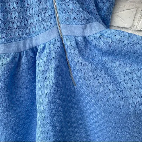 Maje Blue Lace Reglisse Ruffled Cold Shoulder Dress size L Cottagecore Milkmaid