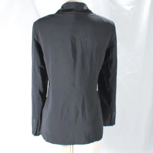 Classic Chic Glam Black Blazer Sateen Trim Size 14 Petite Elegant Formal Work
