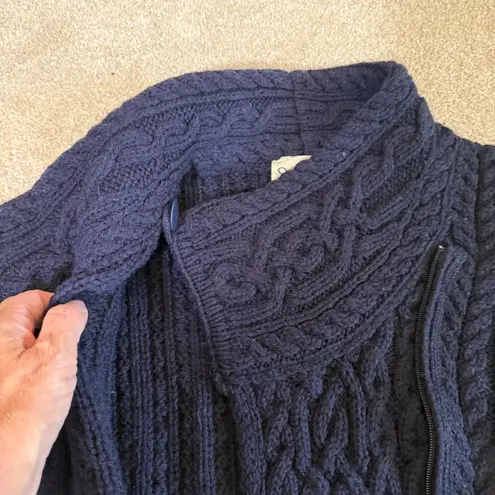Saol Ireland Merino Wool Cable Knit Cardigan Sweater Zip Celtic Shawl Collar M Blue Size M