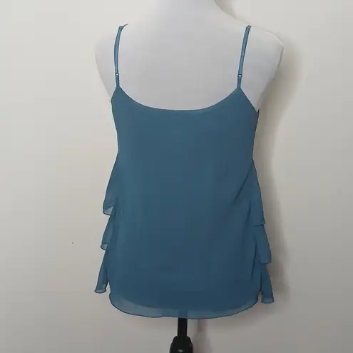 Bisou Bisou by Michele Bohbot teal ruffle spaghetti strap tank top size 8