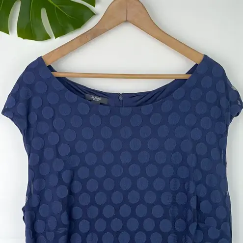 Alfani 🆕 Cap-Sleeve Polka Dot-Print Belted Dress in Navy