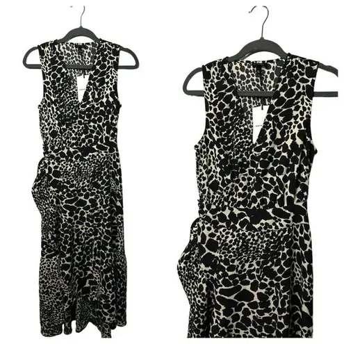 Who What Wear NWT  Women's Animal Print Black Sleeveless Ruffle Trim Dress SZ XS