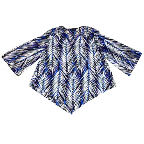 Banana Republic Bell Sleeve Handkerchief Hem Printed Blouse Women's Medium Blue