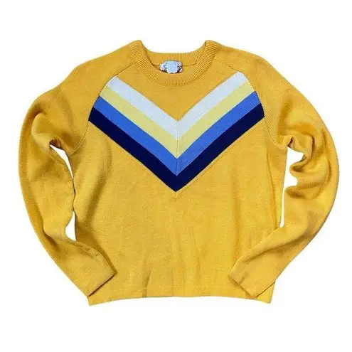 Vintage 70s Slalom Bright Gold And Blue Chevon Crew Neck Sweater Size S/M