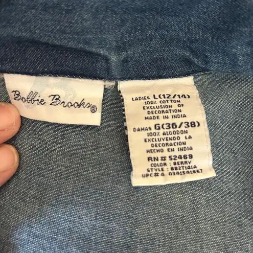 Bobbie Brooks Vest Top SZ LG Sleeveless Zip Denim Embroidered Artsy Casual Boho Blue