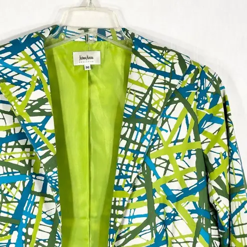 Neiman Marcus Medium Blazer Jacket Blue Green White Lined Open Women Stretch 875