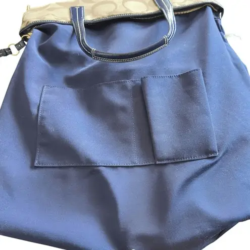 Coach Crossbody Signature Foldover - Khaki/Navy F23304 Jacquard Tote