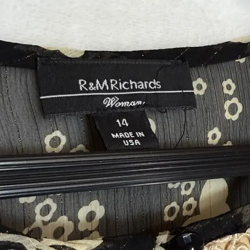 R & M Richards VTG 14 Plus Floral Sheer 3/4 Sleeve Top Open Embroidered Grandma