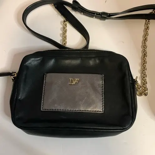 Diane Von Furstenberg  MINI BLACK LEATHER CROSSBODY WITH GOLD CHAIN  STRAP