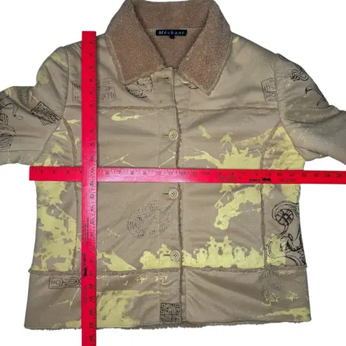 Y2K Méchant L Dragon Sherpa Lined Chore Coat Jacket Asian Motif Made Korea Tan Size L