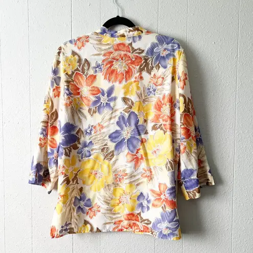 Alfred Dunner Womens Shirt 12 Floral Mesh Cottagecore Barn Country Coastal Beach Yellow