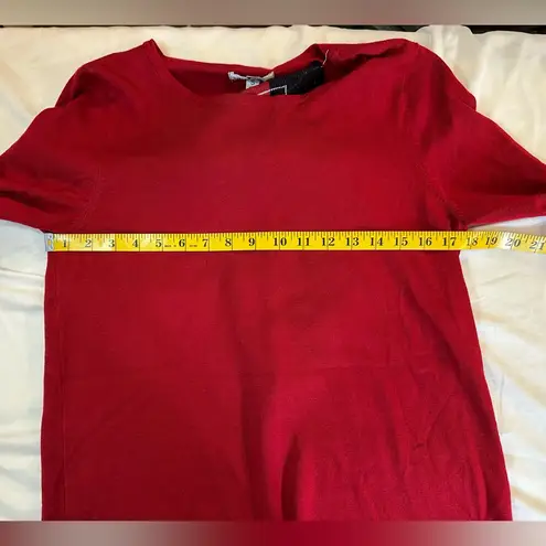 Rebecca Malone Festive Garnet Plaid Trim Sweater Top Red Black Argyle Scarf Detail Women’s S