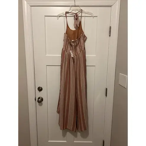 American Eagle New  Women’s Mauve Striped Halter Backless Jumpsuit Size Medium