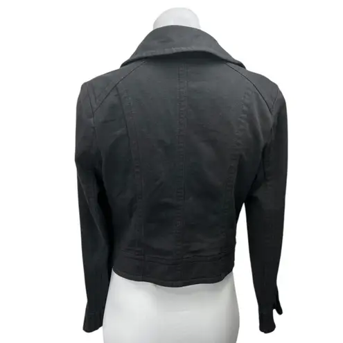 Elle Women's Black Denim Zip Up Cropped Rider Moto Jean Coat Jacket Size S