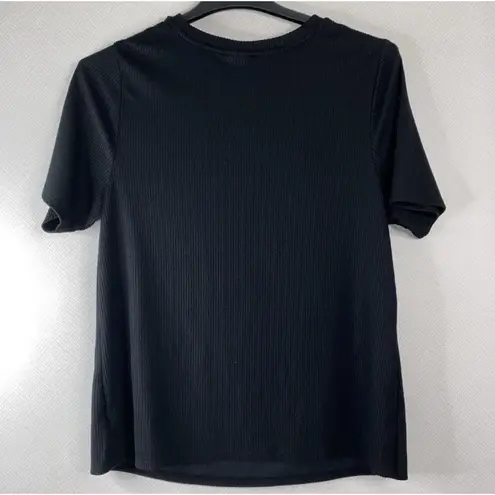 Ava & Viv Blouse Women's Black Sz 1X Ribbed Knit Cut Out Short Sleeve Top EUC