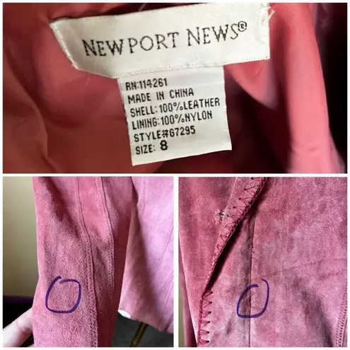 Newport News Vintage Pink Suede Peplum Jacket Whipstitch Detail 90s Feminine Fit Size 8