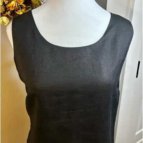LINO USA 100% Linen Tiered Scalloped Ruffle Sleeveless Shift Midi Dress Sz L Black Size L