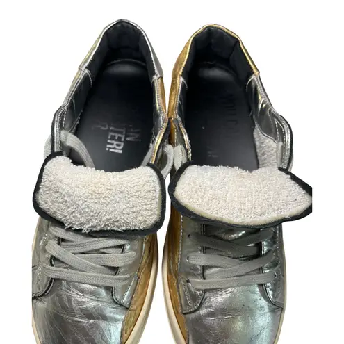 P448 Metallic Silver & Gold Low Top Sneakers Size 41 Leather Casual Shoes