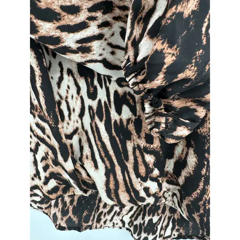 Catherine Malandrino Top Women SMALL Brown White Black Cheetah Print V-Neck