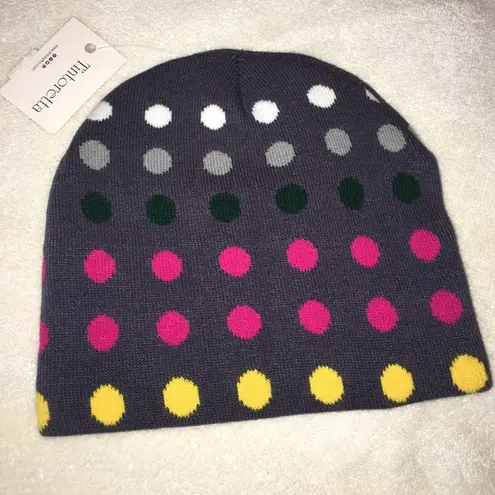 Double layered grey dots multicolor beanie