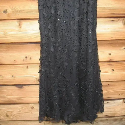 Mac Duggal 20889 Womens Black Sheer Applique Bustier Gown with Feather Straps