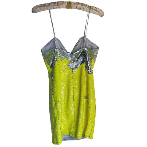 H:ours Poppy Mini Dress Two Tone Sequins Silver Yellow XS Cocktail Event Glam