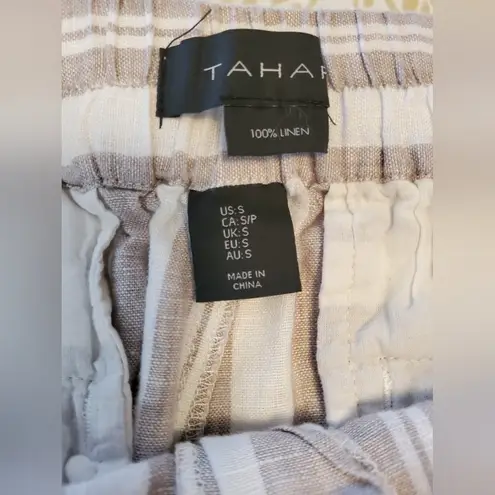 Tahari Beige & White Linen Striped Shorts Women’s Size S