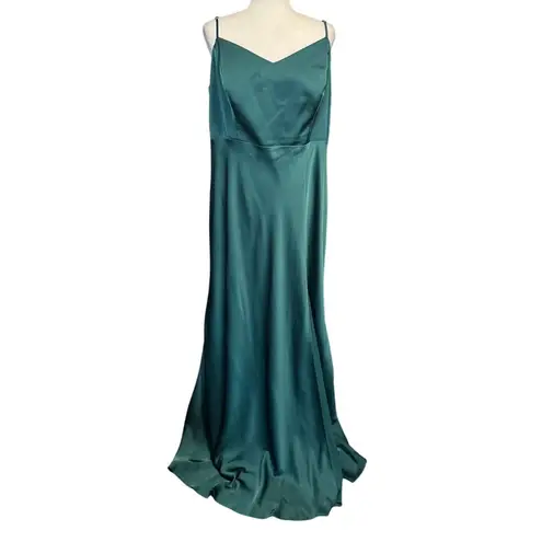 Birdy Grey Satin Maxi Dress – 1X – Emerald Green Formal Gown Holiday Party