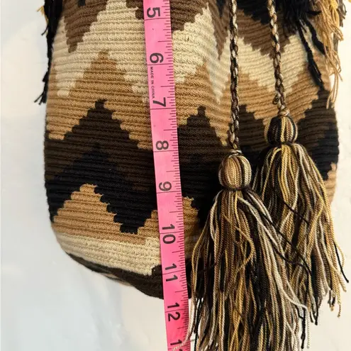 WAYUU TRIBE BAG PURSE BROWN BLACK ZIG ZAG WOVEN HANDMADE EUC
