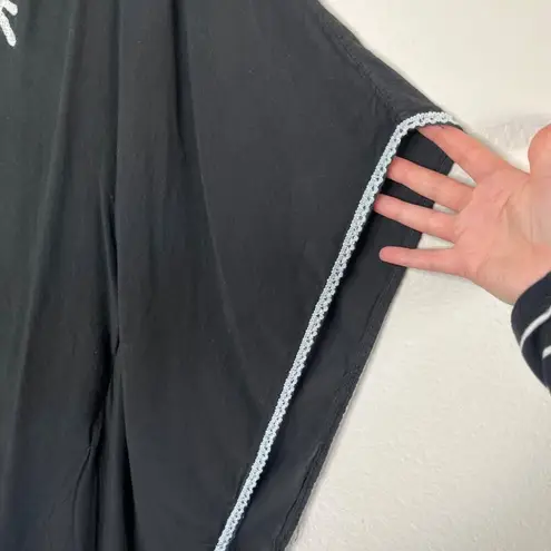 Salty Lemon Black Embroidered Boho Poncho Tunic Tassel Tie Top OS