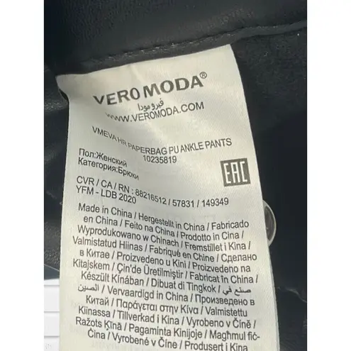 VERO MODA Women's Medium Pants Eva Paperbag Faux Leather Ankle Black