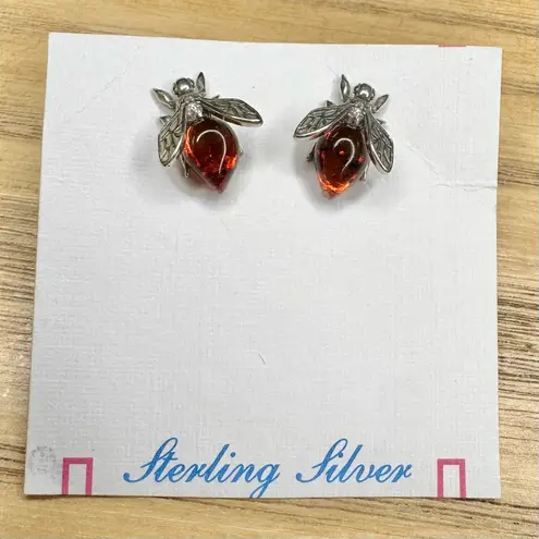 NWT Sterling Silver Amber Bumble Bee Stud Earrings