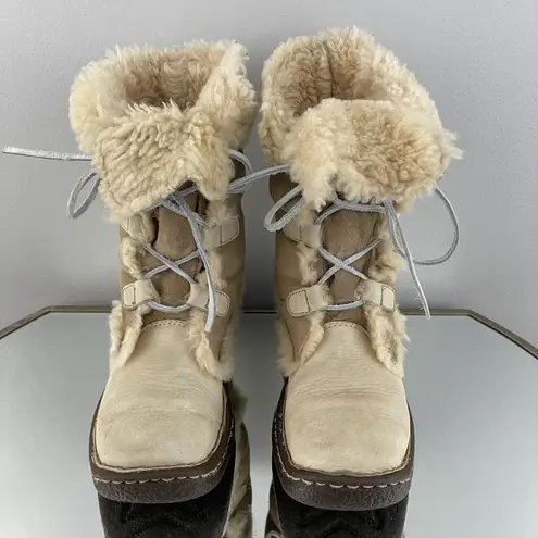 Born concept BORN B.O.C. Creme Tan Leather Shearling Lined Nome Lace Up Winter Snow Boots