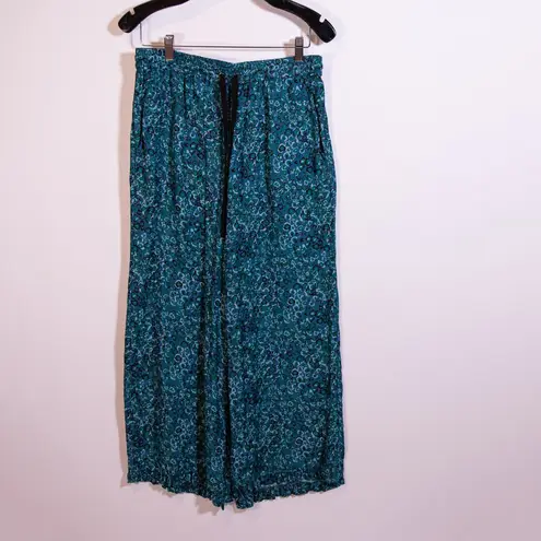 Cefinn Silk Chiffon Blue Green Print Pattern Straight Leg Trouser Pants 8