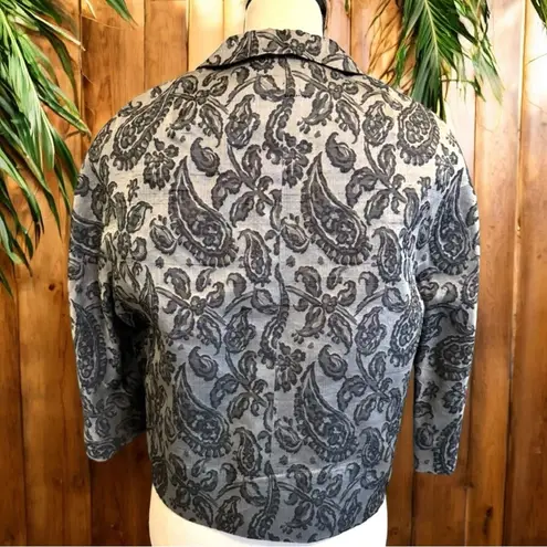 VINTAGE 60s Dynasty 100% Silk Jacquard Grey & Black Paisley Blazer