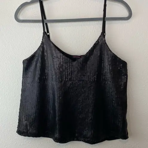 Material Girl  Sequin Camisole Cami Black Matte Tank Top Sz Small Y2K Cropped