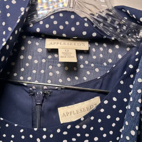 Vintage Appleseeds Blue White polka dot dress jacket women's 12 classic career