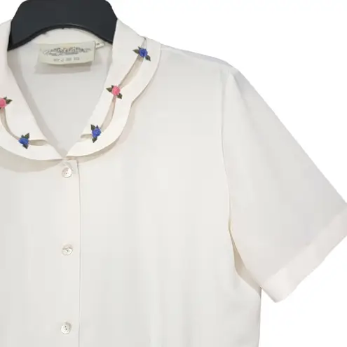 Susan Bristol Vintage Semi Sheer Short Sleeve Ivory Button Down Women Size 6