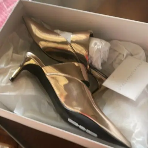 Stella McCartney Cutout faux mirrored mules Rose Gold size 5