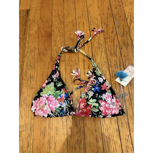Johnny Was NWT Metalli Notte String Bikini Top Swim Suit Black Floral Size M NEW
