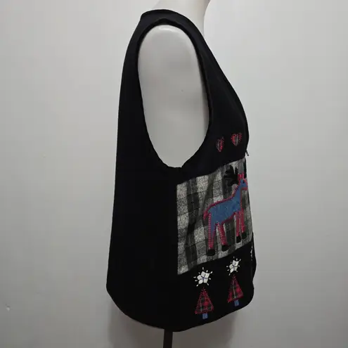 Cambridge Dry Goods Vest Plaid Moose Holiday Christmas Novelty Womens Medium Black