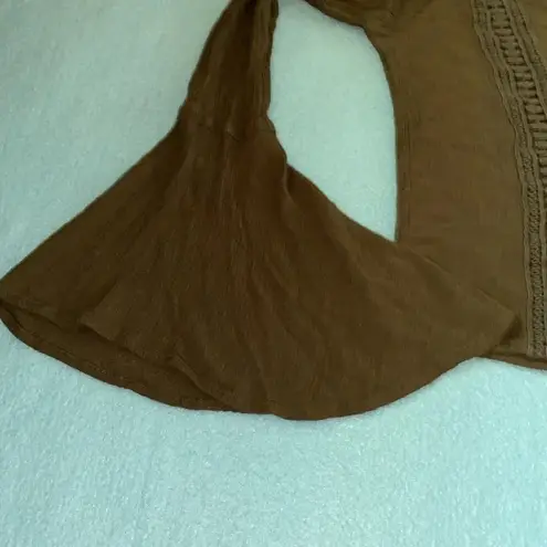 NUON gauze lace up front long butterfly bell sleeves olive green NEW size XS