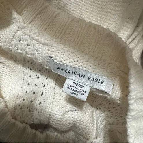 American Eagle  Cream Cable Knit Cotton Sweater with Green Striped cuffs